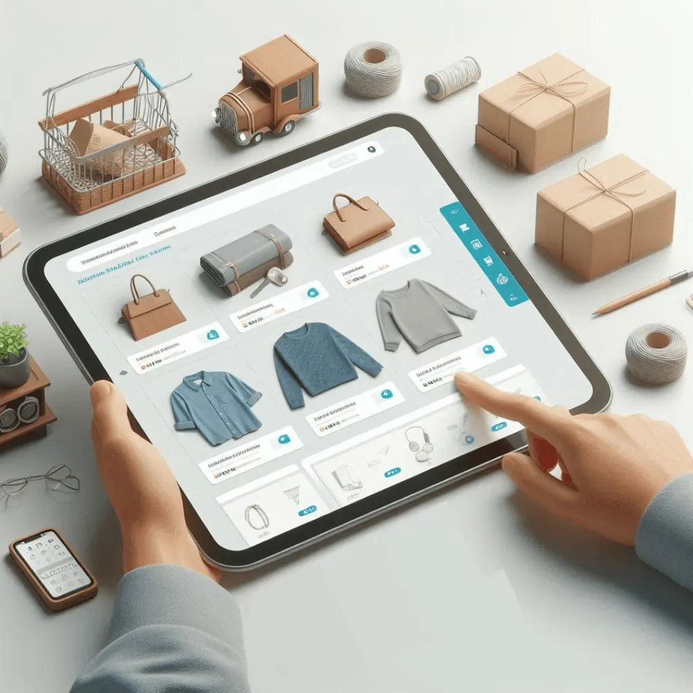 Tienda en línea mostrando un catálogo de productos en una tablet